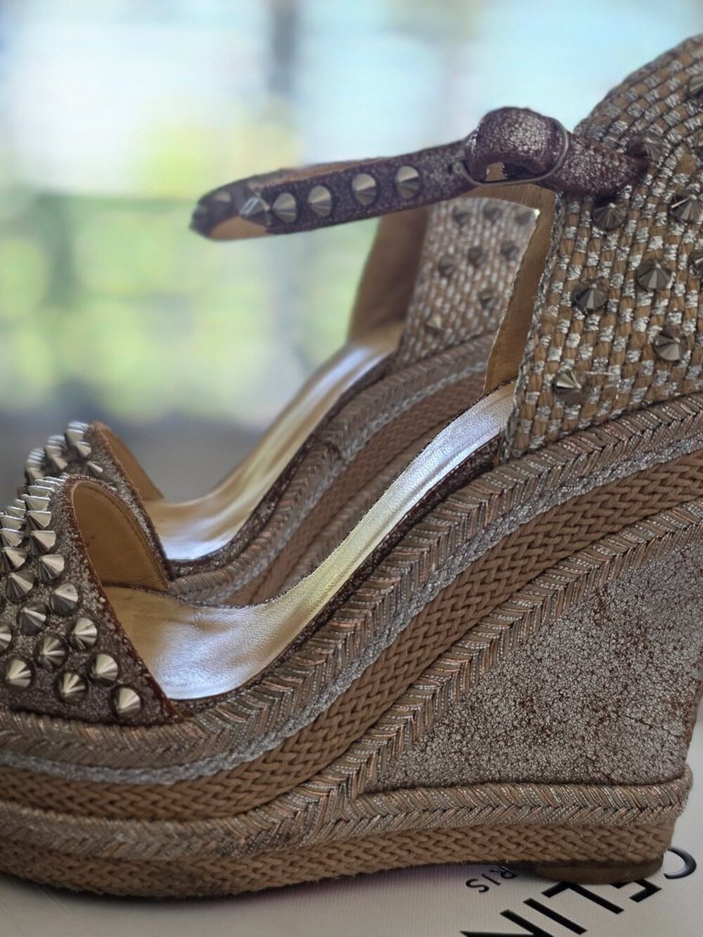 Christian Louboutin Cataclou Studded Espadrille Wedges size 7